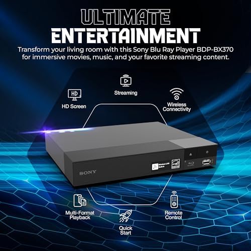 Sony Blu Ray BDP-BX370 mit eingebautes WLAN für Fernseher – Dolby Sound, CD/DVD/Bluray Player, Hochgeschwindigkeits-HDMI